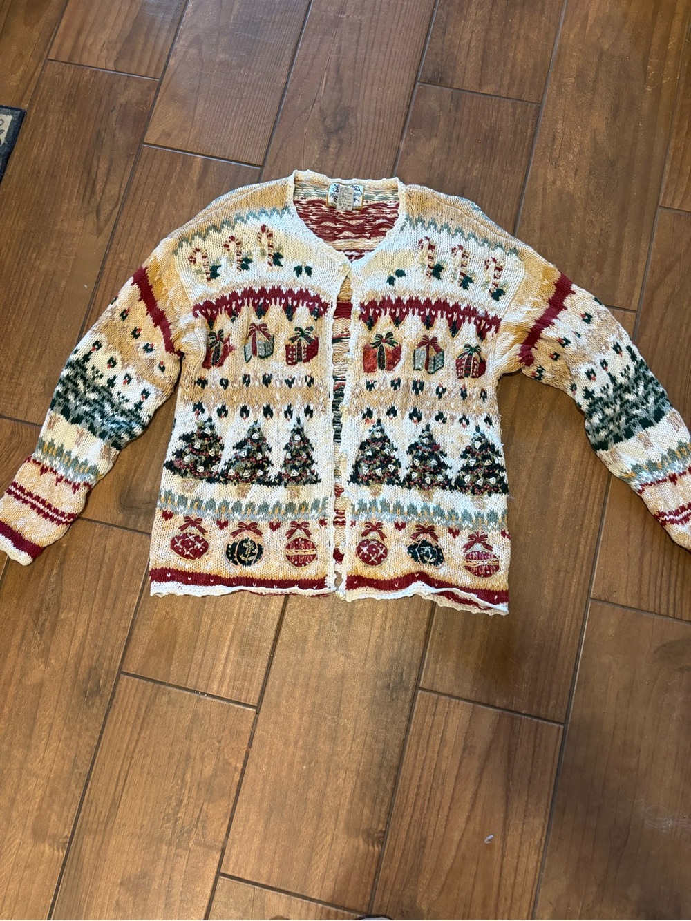 Heirloom Collectibles Christmas Cardigan Sweater Large 3D Embroidered Trees Gift